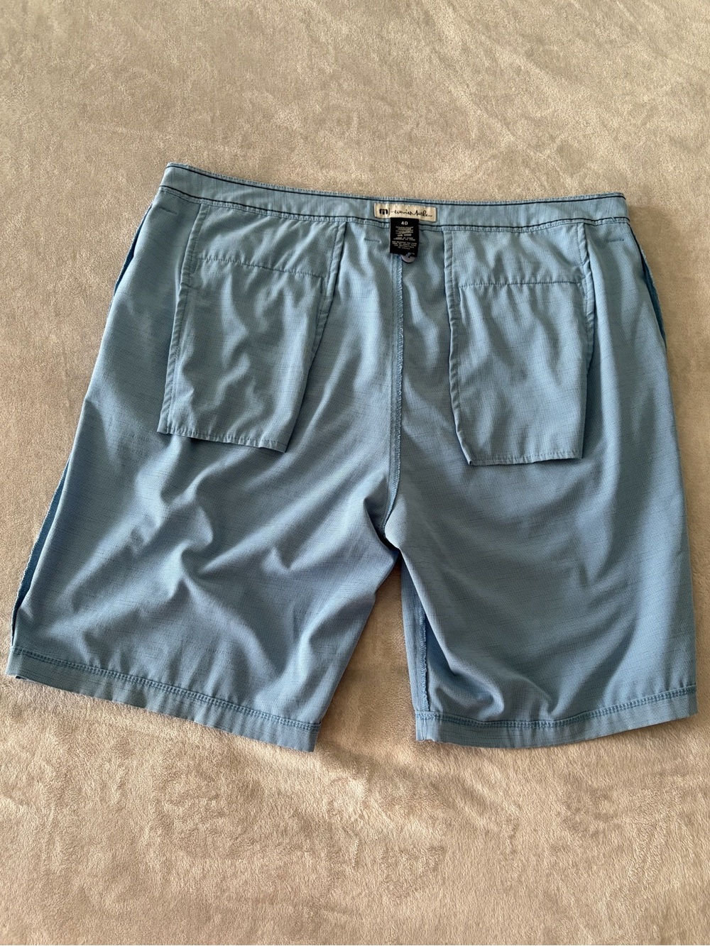 Travis Mathew Light Blue Micro-Check Flat Front Shorts - Picture 6 of 11